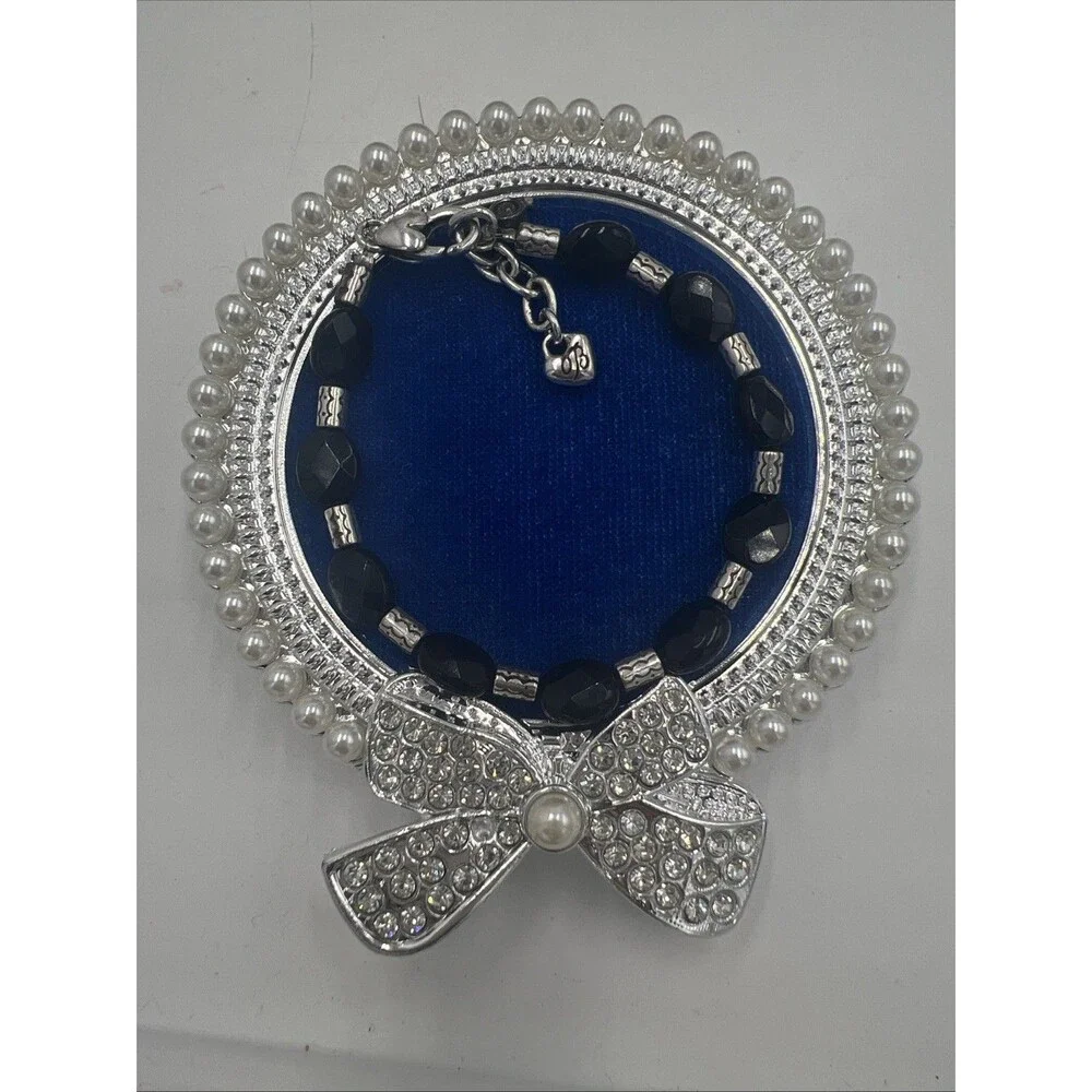 Brighton Bracelet Silver Tone Black Glass Beads Minimalist Adjustable